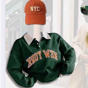 Green Spring Lightweight Sweatshirt w/ White collar & Orange New York Letters